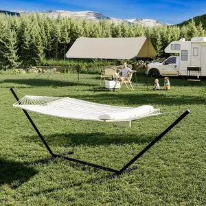 【DealsForYouDays】GARVEE 2-Person Double Hammock with Portable Steel Frame & Comfort Pad – Heavy Duty 450 lb Capacity, UV-Resistant, Quick Assembly, Collapsible Stand for Indoor, Outdoor, Backyard, Camping