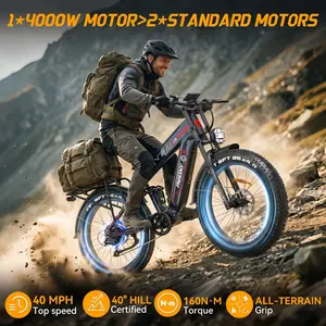 FREESKY 2026 Alaska Pro Dual Battery 48V 45AH 200 Miles 40MPH Electric Bike for Adult, 4000W High-Torque Motor Long Range Fat Tire Ebike, 26" Full Hydraulic Suspension Mountain E Bike, UL 2849 Certified by TÜV