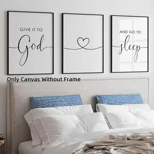 Modern Black & White Minimalist Artistic Give It To God and Go To Sleep Canvas Poster, Unframed Presentation, 3 Counts/set Aesthetic Room Decor, Wall Art for Home Living Room Bedroom Decor, Wall Decoration, Ornaments, Unframed Art Print