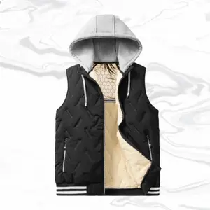 Men's fleece-lined hooded vest, casual everyday style, hood design fits snugly over the head, inner fleece provides comfort and skin-friendly warmth, diamond pattern adds simple sophistication, side zipper pockets are practical, perfect for comfortable an