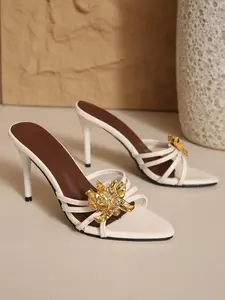 New Fashion Women's High Heel Sandals, Flower Face Pearl Design, Comfortable Thin Heel, Pure Color, Suitable for Home, Beach, Wedding, Party