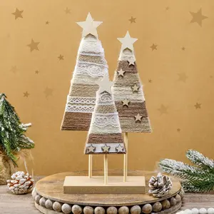 Farmhouse Wooden Christmas Trees Tabletop Decorations Boho Christmas Tabletop Decor Rustic  Xmas Trees  Rope Centerpieces Table Signs  Decor for Shelf Windowsill