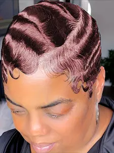 Pixie Cut Curly Wave Finger Wave Wig for Women 13x4 Transparent Lace Frontal Wig Halloween Wig