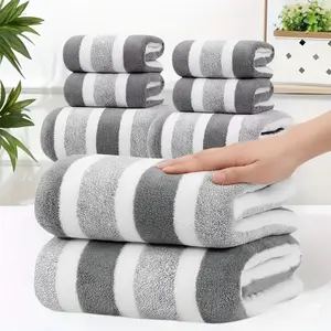 8-Piece Striped Bath Towel Set Ultra Soft Highly Absorbent Quick Dry Towels for Daily Use Boho Chic Halter Backless Crop Top Multicolor Fireworks Shower Curtain Polka Dot Double-Layer Geometric Suction Cup Air Pressure Toilet Plunger