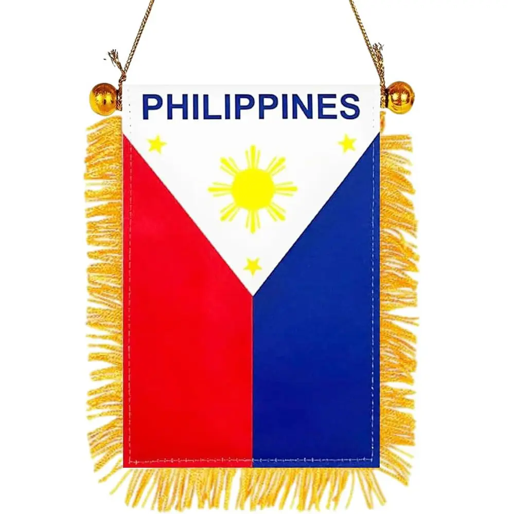 2 Pack-Philippines Fringy Window Hanging Flag - Small Mini Filipino Flag Banner for Car Rearview Mirror Décor - Fringed -Filipino Hanging Flag with Suction Cup & Fringy-4x6 ''