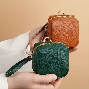 Zipper Closure Handheld Coin Purse - Solid Color Mini Portable Storage Bag - Suitable for Wireless Earphones and Accessories, Available in Black, Coffee, Brown, Green, Antique Style [4 models available]