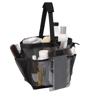 Mesh Shower Caddy with Waterproof Phone Holder - Quick-Dry Dorm & Gym Tote Bag for Toiletries - Black