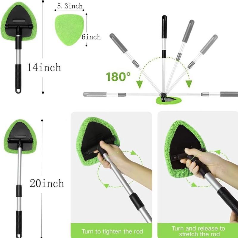 Windshield Cleaner Tool - Extendabie HandleAuto Glass Wiper Kit with 3 Reusable WashableMicrofiber Pads! Perfect for Car Interior &Exterior, Cleans Dirty Windows Easily. GreenWand + Cloth Pads, Must-Have Car CleaningBrushes for Spotless Glass microfiber t