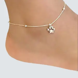 Vintage Style Beaded Anklet for Women - Alloy Ankle Bracelet with Paw Charm, 8.66 Inch Size, No Mosaic Material, Accessories for Women