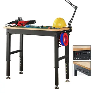 Amerlife Adjustable Workbench 28.7-38.6" Height, Rubber Wood Top Heavy Duty Workbench with Power Outlets & Hooks, 2000 LB Capacity Workbench