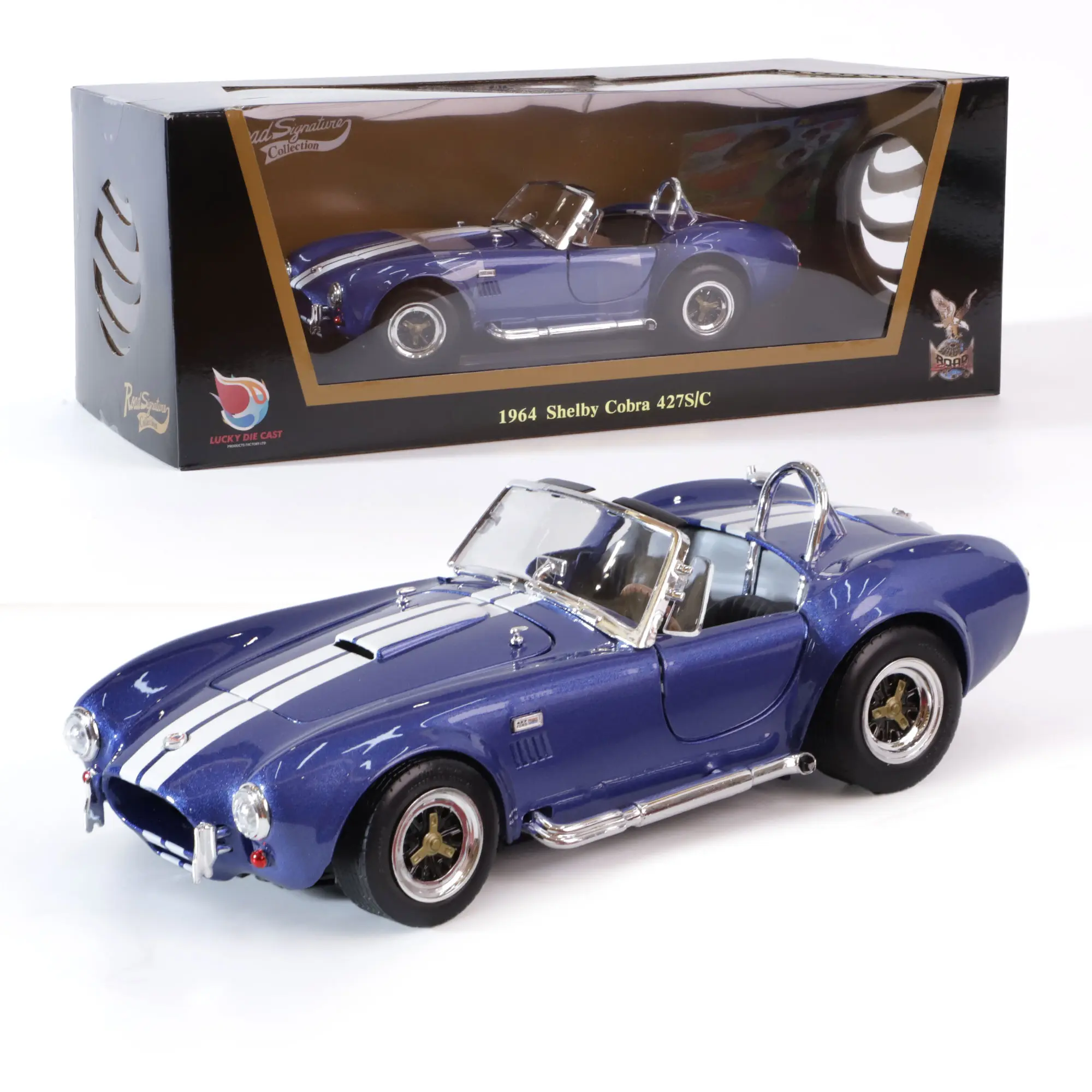 1964 Shelby Cobra 427S/C 1:18 Scale Diecast Model by Lucky Die Cast - Premium Alloy Sports Collection Cars with Display Case, Working Steering, Best Gift for Men, Dad & Kids 14+ Years Collector's Edition