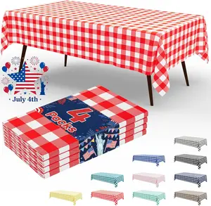 4-Pack Buffalo Disposable Plastic Tablecloths, 54x108in Waterproof Red and White Checkered Rectangle Covers for Picnic, 4th of July Parties