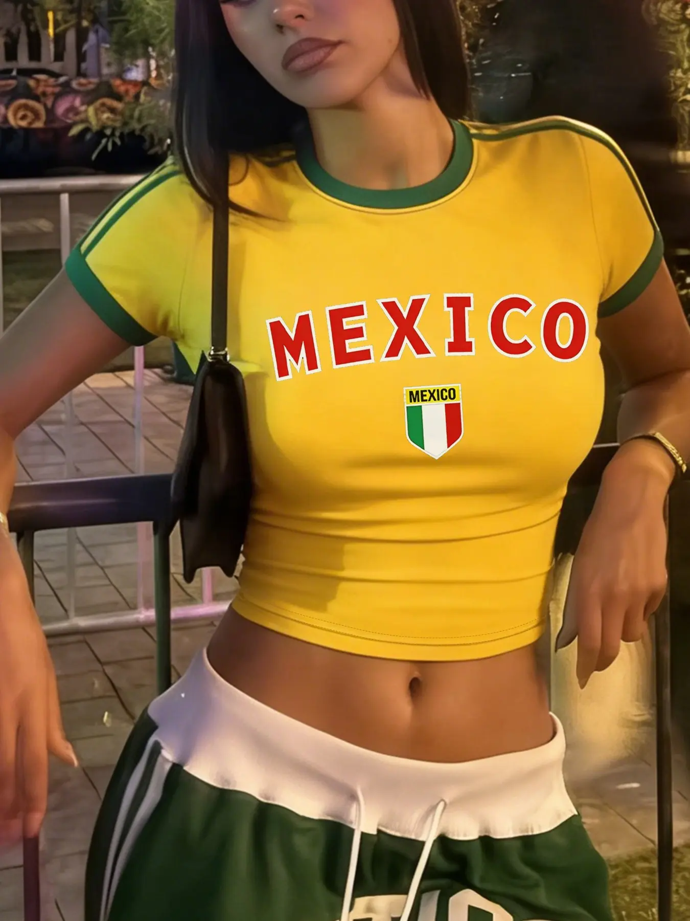 Women's Brazil Theme Crop Top, Short, Fashion, South American Flag Design, Block, Casual Street Style, Streetwear, Perfect for Concerts, Travel, Music Festivals