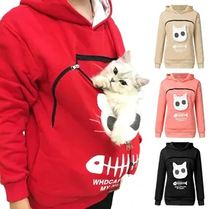 Women Hoodie Sweatshirt With Cat Pet Pocket Design Long Sleeve Sweater Cat Outfit
