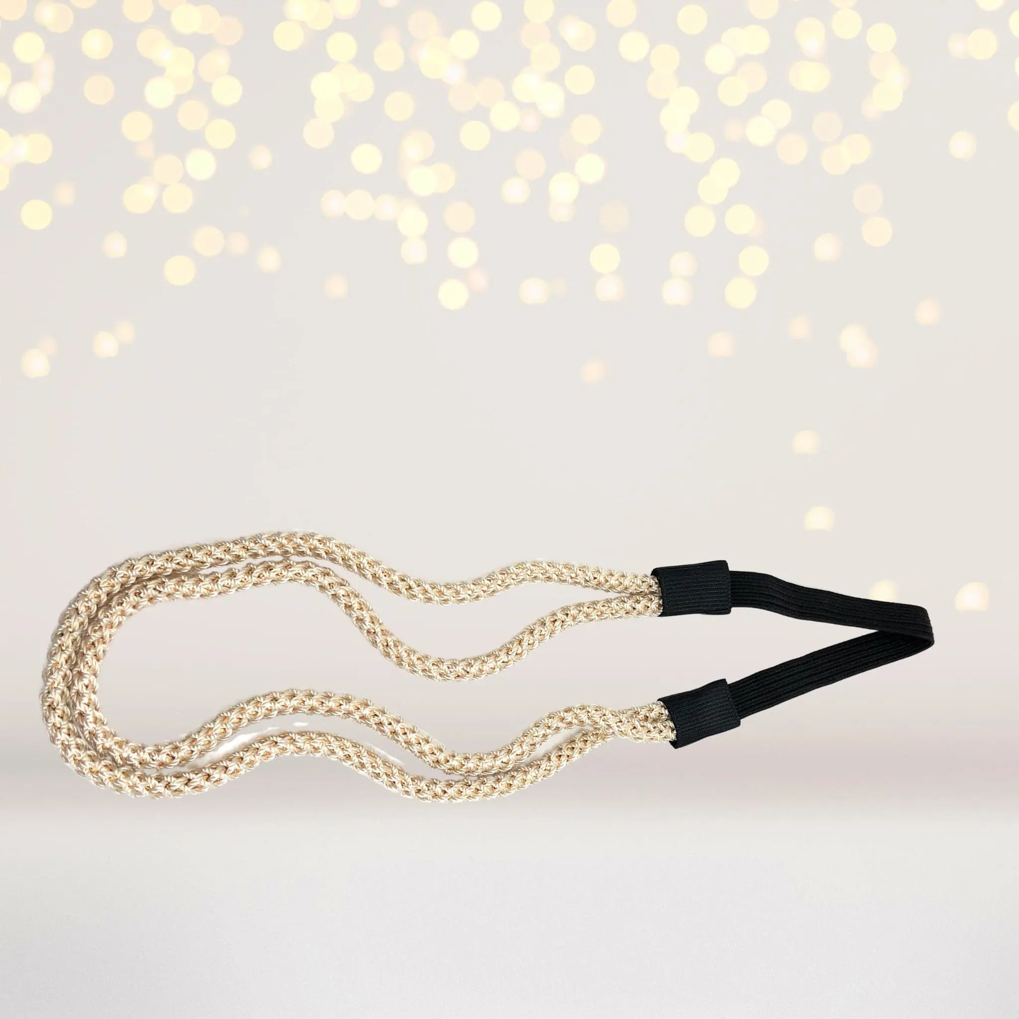 Woven 2-Tone Rope Headband for Female in Ivory and Gold, Comfortable Hair Accessory for Parties and Everyday Wear