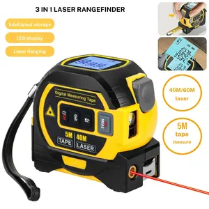Three in one intelligent laser digital tape measure, 40/60 meter long-distance laser+5-meter self-locking steel tape measure, millimeter level high precision, LCD screen with one click switch between metric and imperial systems, indoor design measurement