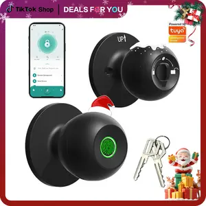 Smart Fingerprint Door Lock with APP Control & Emergency Key - Black ABS+PC Material - 7.5cm x 7.5cm x 5.9cm - Keyless Entry Biometric Lock for Room, Garage, Apartment - New Year Gift