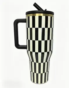 HydroJug 40 oz Black gold vertical Striped with Handle and Straw Tumbler Water Bottle  large capacity car cup, 100% Leakproof Insulated Tumbler  | Keeps Ice 24+ Hours | Cup Holder Friendly Base | Insulated Thermal Tumbler, Easy-Clean Durable Travel Mug