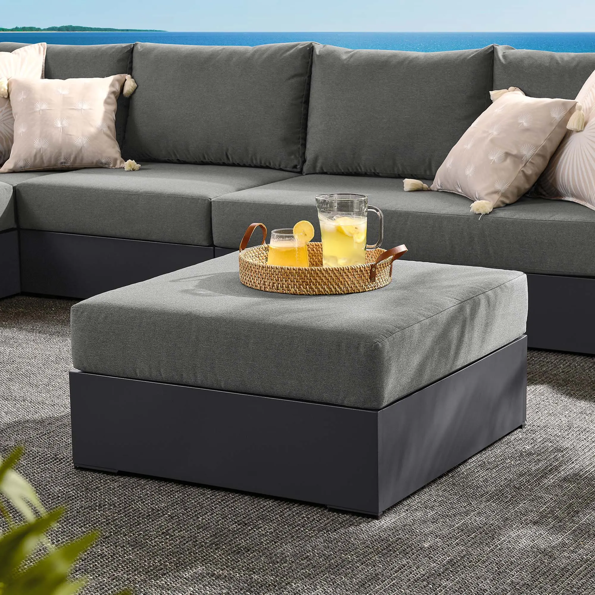 Modway Tahoe Sturdy Construction Outdoor Patio Powder-Coated Aluminum Ottoman, Gray Charcoal, Sturdy Construction Ottomans, Outdoor Durable Sectional