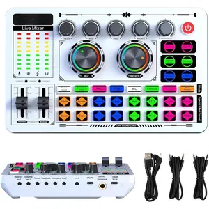F999 White Live Streaming Sound Card, Professional Audio Mixer, Voice Changer Soundboard with Audio Interface, , Noise Reduction, DJ Mixer Board for Live/Podcasting/Gaming