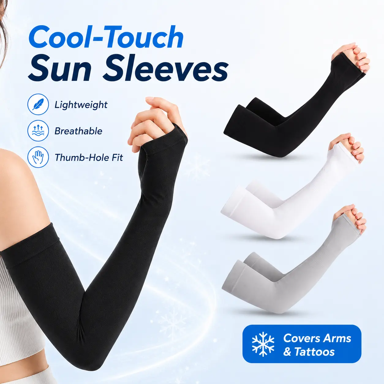 Compression Arm Sleeves for Men & Women, UPF 50+ Cooling Sun Protection, Quick-Drying, Thumb & Watch Holes, Arm Warmers, Sports Support & Casual Sports Use, Accessories For Women - MM2