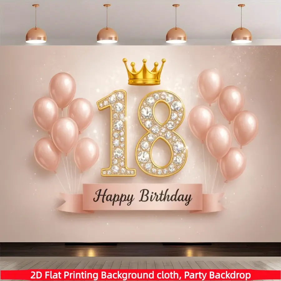 Luxury 18th Birthday Banner, Sparkling Diamond Number '18' with Crown Background, Polyester Material, Party Decor, Home Decoration, Birthday Party Decorations