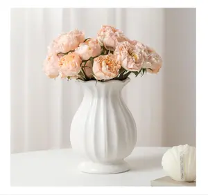 White Ceramic Vase, 7.8 Inch Flower Vase Home Decor Modern Decorative Vases for Bouquet, Unique Vases for Farmhouse Living Room Cabinet Table Centerpieces Wedding Decorations
