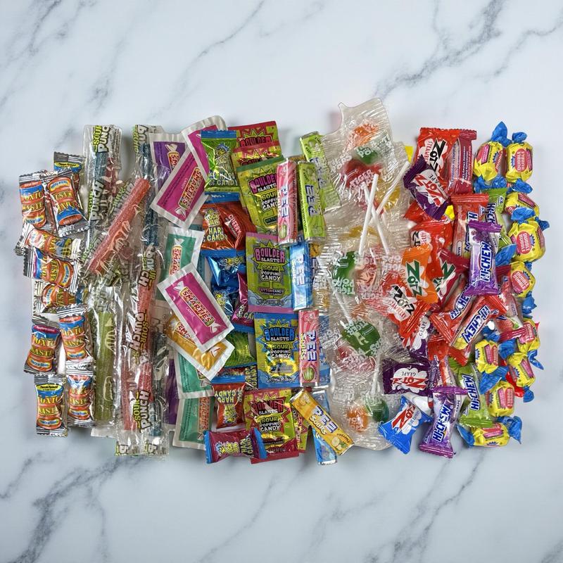 100 Piece Sweet & Sour Candy Variety With Dubble Bubble, Smarties, Pez, Zotz, Sour Punch and More