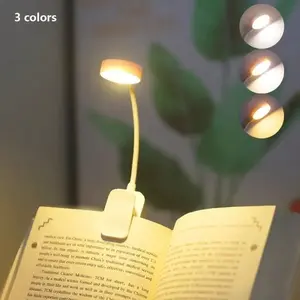 Clip-On LED Book Light White Mini Lightweight Adjustable Brightness Three Color Temperatures Ideal for Reading Batteries Not Included