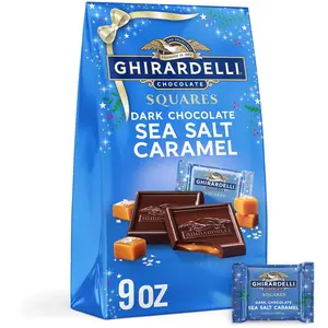 Holiday Dark Chocolate Sea Salt Caramel SQUARES – Limited Edition Individually Wrapped Holiday Candy, 9 oz Bag
