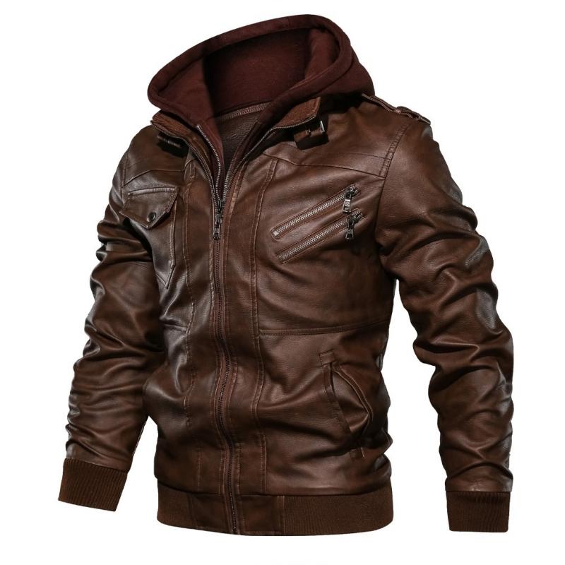 Men's Winter PU Leather Faux Two-Piece Hooded Jacket – Thick, Warm, Trendy Motorcycle Style Coat with Removable Hood, Ribbed Cuffs, and Zipper Front Closure; Perfect for Streetwear, Jogging, Fishing, or Casual Wear; A Versatile Addition to Any Man's Wardr Men's Winter PU Leather Faux Two-Piece Hooded Jacket – Thick, Warm, Trendy Motorcycle Style Coat with Removable Hood, Ribbed Cuffs, and Zipper Front Closure; Perfect for Streetwear, Jogging, Fishing, or Casual Wear; A Versatile Addition to Any Man's Wardr