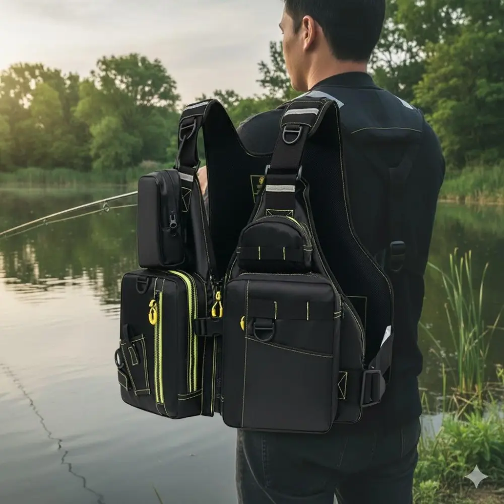 Multi-Functional Fishing Vest Life Jacket: High-Capacity Pockets, Buoyancy Safety Gear for Outdoor Adventures & Water Sports. Ideal for Kayaking, Boating, and Exploration.