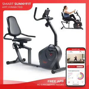 Sunny Health & Fitness Smart Recumbent Exercise Bike, Home Gym Workout Fitness, Indoor Cycling, Low-Impact Full-Body Cardio, 8 Adjustable Magnetic Resistance Levels, Built-In Performance Monitor, Smooth Quiet Operation, 300 lbs Capacity