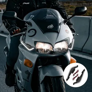 FCCEMC 2pcs NEW Motorcycle Front Winglets Stylish Aerodynamic Wing Spoiler With LED Dynamic Wing Sticker Motor Parts Accessories For Electric Bikes Motorcycle