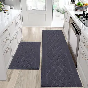 Kitchen Mats for Floor 2 count, Kitchen Rugs Non-Slip Washable, Kitchen Runner Rug Absorbent and Stain Resistant, Floor Mat for Kitchen, Laundry & Sink, 20"x30"+20"x48", Dark Grey