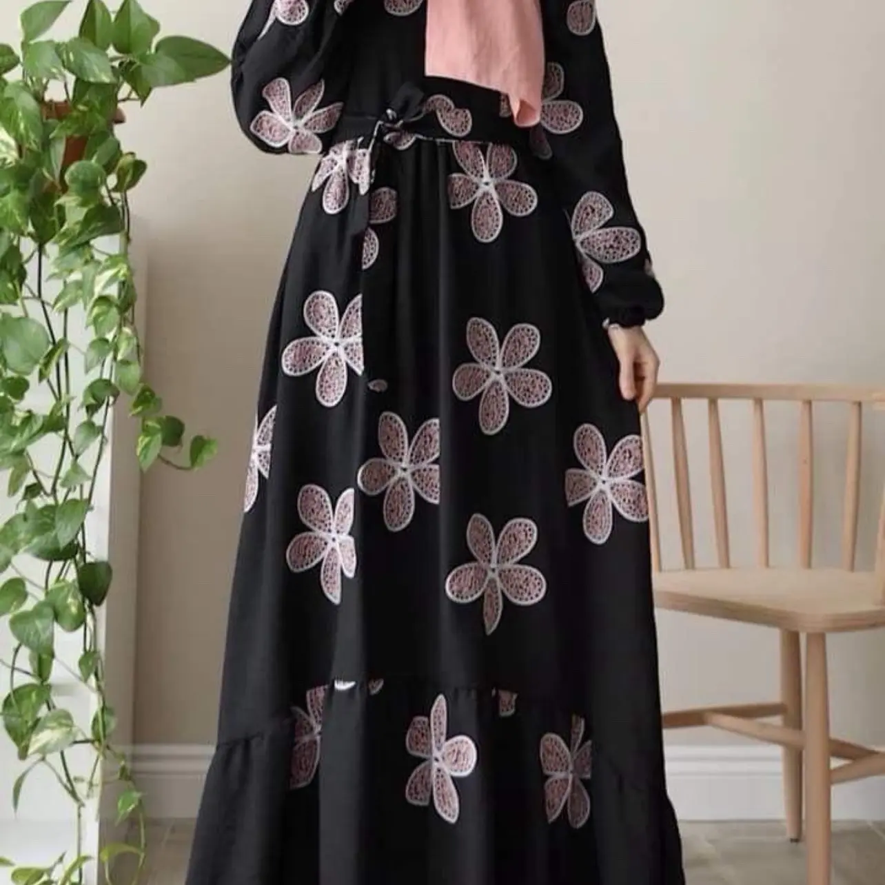 Beautiful Embroidery work frill abaya* (with matching hijab)