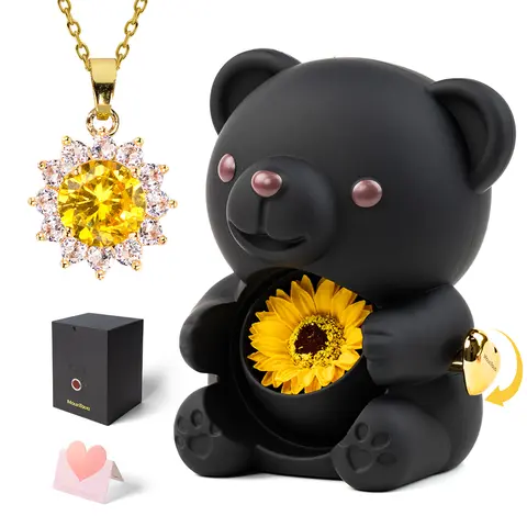 Mountova Lucky Sunflower Bear Bling Necklace Gift Box Set, Fashion Costume Jewelry, Mom Birthday Gift, Girly Feminine Item, Room Decor, TikTok Shop Summer Sale, Gf Gift