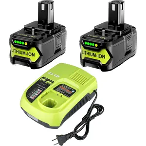 2Pack Replacement for Ryobi 18V high capacity replacement Batteries 5.0Ah and P117 Charger P108 P107 P104 P105 P102 Tools