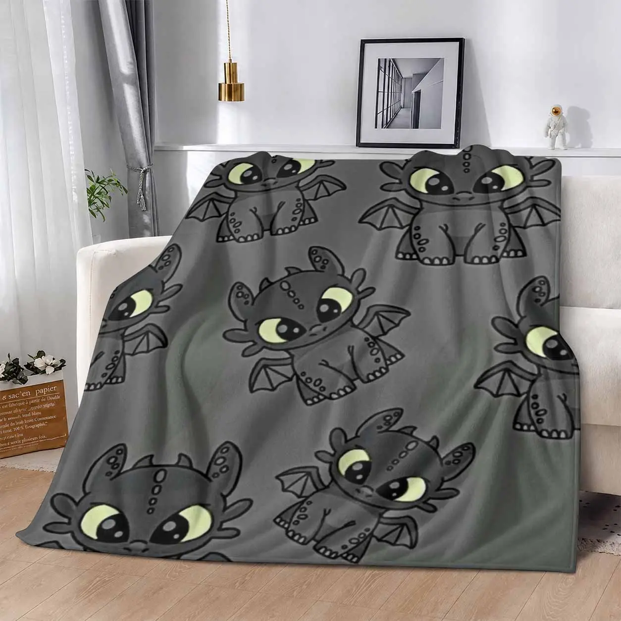Night Dragon Flannel Blanket. Cute Toothless Cartoon Print. Perfect for bed. sofa. camping. cold movie theater or travel! Great gift for family and friends.Soft Lightweight Warm Plush Throw. Ideal for Bedroom and Living Room.