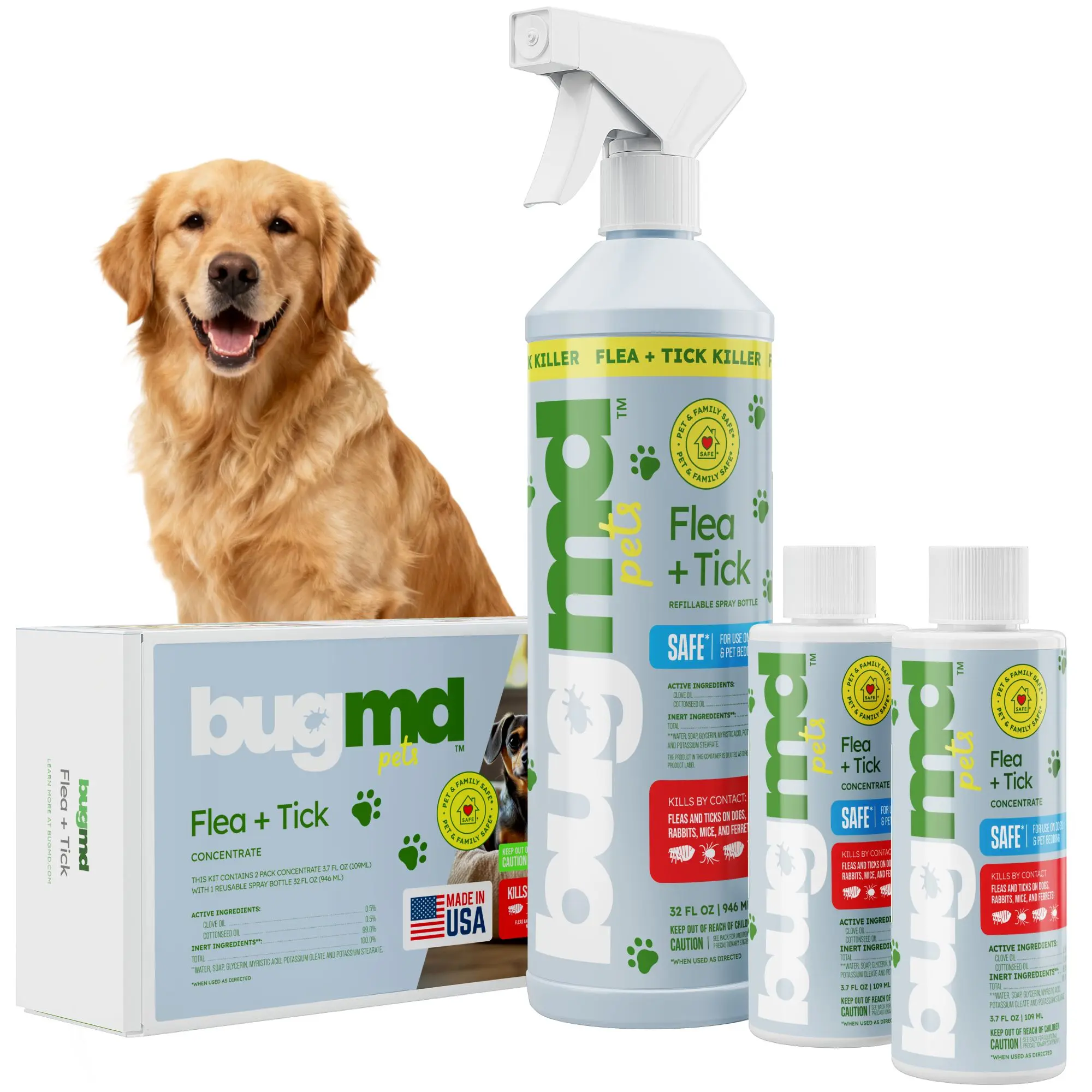 BugMD Flea & Tick Concentrate (3.7 oz, 2-Pack) – Plant-Based Formula for Pet Areas, Safe for Use Around Dogs