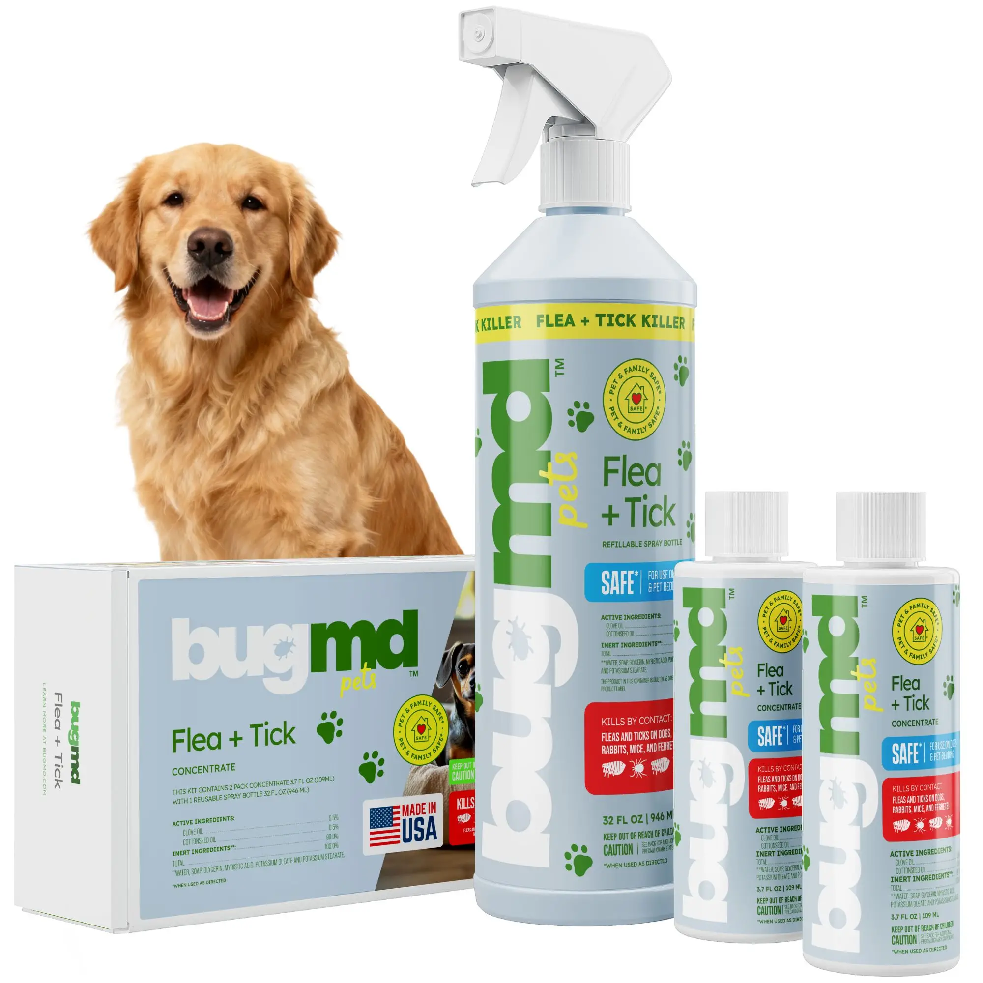 BugMD Flea & Tick Concentrate (3.7 oz, 2-Pack) – Plant-Based Formula for Pet Areas, Safe for Use Around Dogs