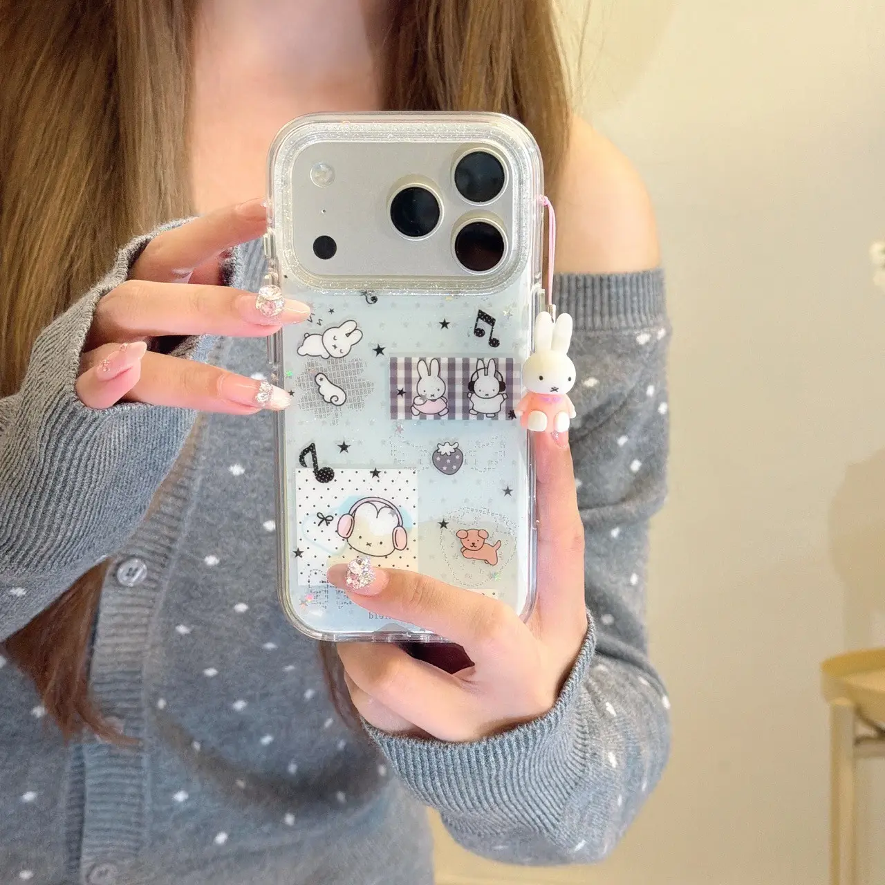 Miffy Earphone Phone Case for Apple iPhone 17 Pro Max, Creative and Fashionable Design, Protective Cover for iPhone 16 Pro Max, 15 Pro Max, 14 Pro Accessories, Protector