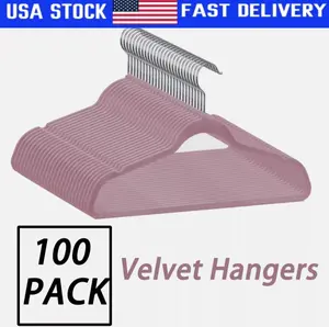 100 Pack Premium Velvet Clothes Hangers Coat Shirt Hangers 360° Swivel Pink