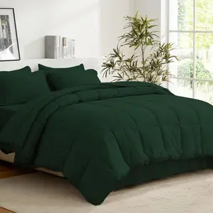 Comforter Set 7 count,  Green Bed in a Bag, All Season Lightweight Soft Reversible Bedding Set, 1 Comforter, 1 Flat Sheet, 1 Fitted Sheet, 2 Pillow Shams, 2 Pillowcases