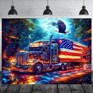 Patriotic American Flag Truck Tapestry, Polyester Fabric, No Electricity Needed, Versatile for Weddings & General Celebrations