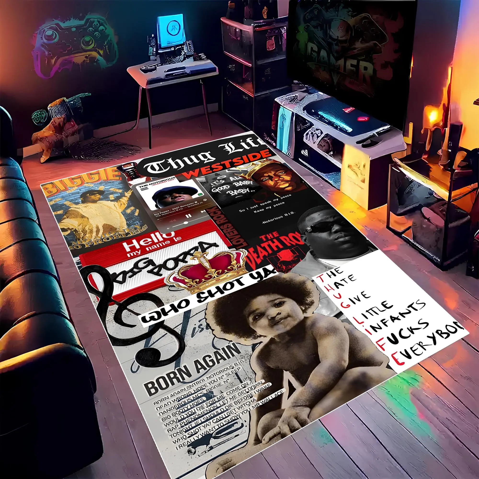 Hip Hop Music Themed Pattern Floor Mat, 1 Count Non-slip Soft Floor Carpet, Decorative Area Rug, Hip Hop Art Rug for Home Living Room Bedroom, Super Soft Rug