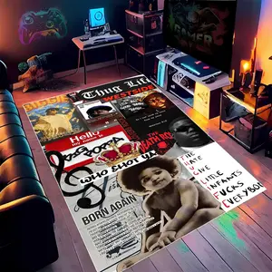 Hip Hop Music Themed Pattern Floor Mat, 1 Count Non-slip Soft Floor Carpet, Decorative Area Rug for Home Living Room Bedroom