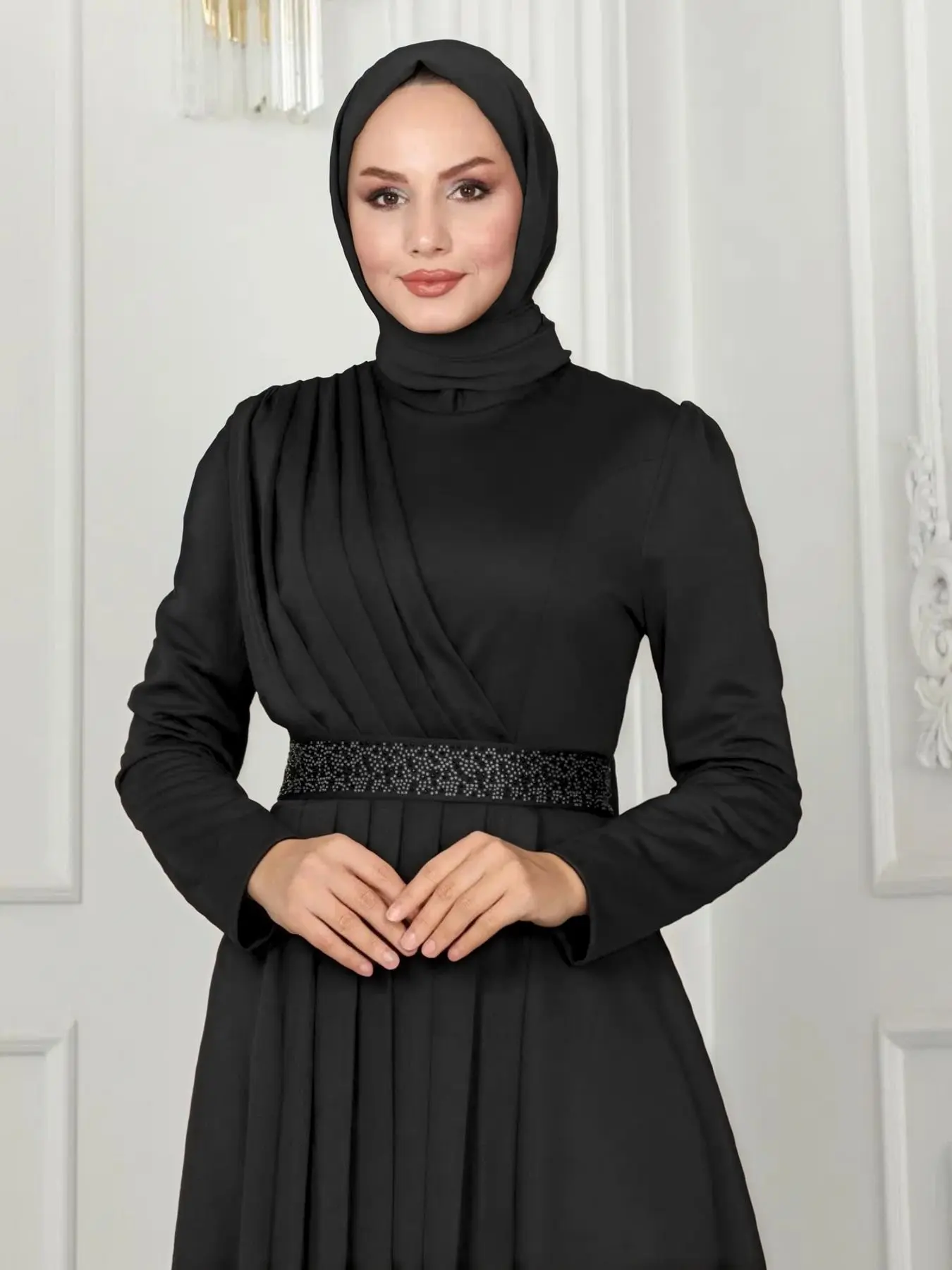formal sheath dress for women Elegant High-Quality Long Robe Women, Muslim Modest Evening Dress, Simple Solid Color Tie Waist Design, Wrinkled Evening Wear, Modest Muslim Clothing, Modest Clothes, Modest Dresses two piece homecoming dresses