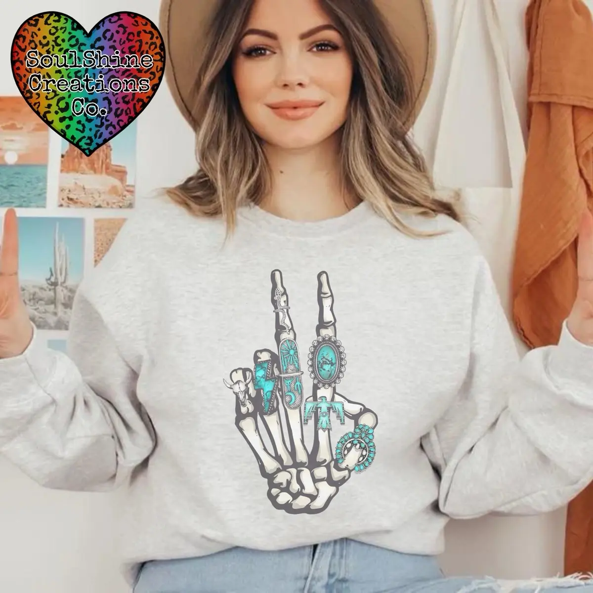 Turquoise Skellie Peace Sweatshirt
