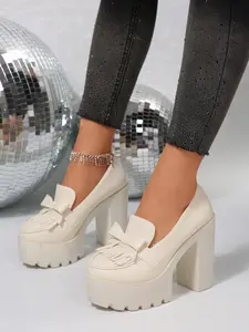 Women's Fashionable Bowknot Design High Heel Platform Heels Shoes, Elegant Solid Color Round Toe Heeled Shoes for Party, Daily Clothing Decor for Women & Girls, Classy